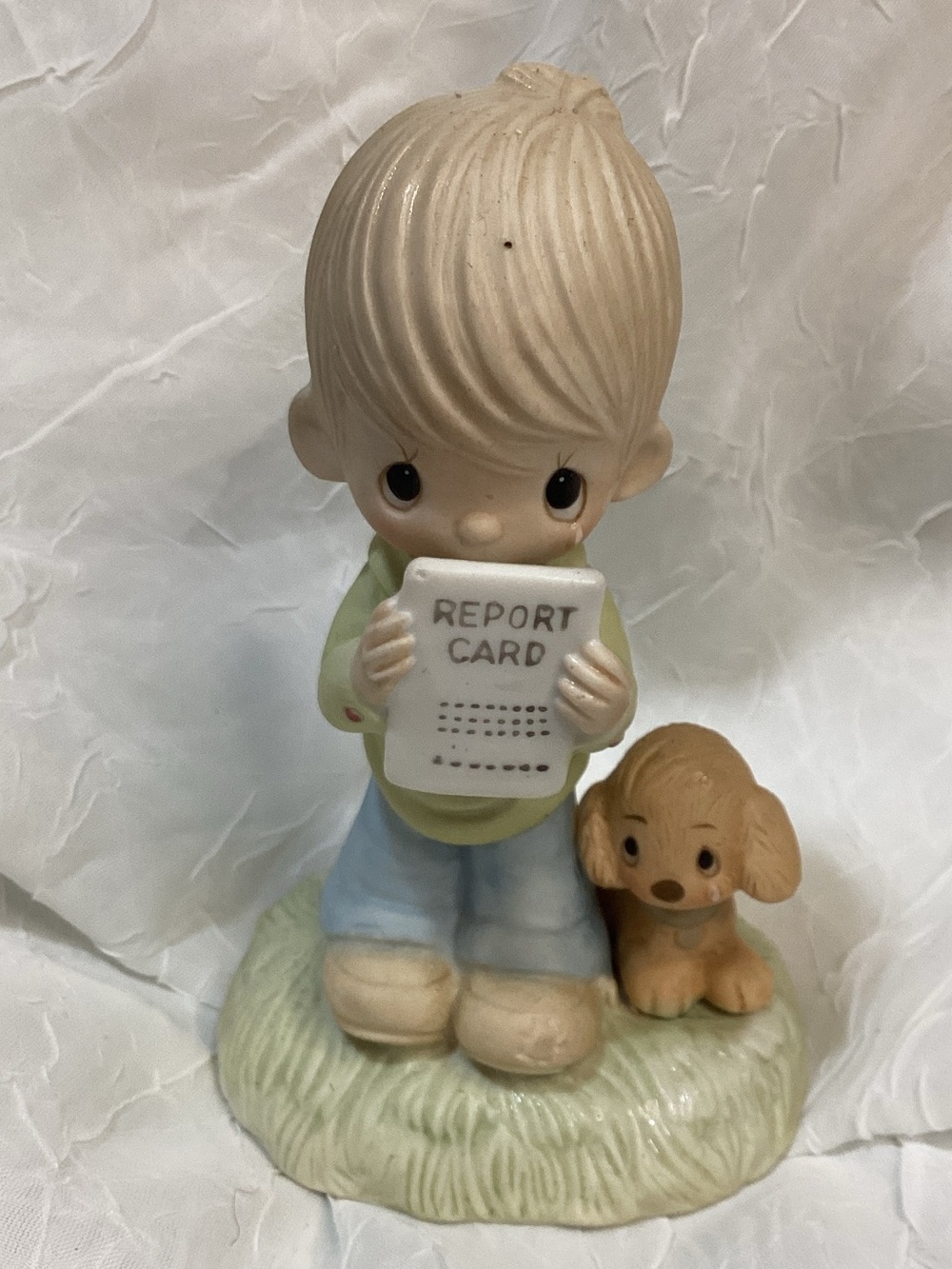 Precious Moments Boy Figurine with Report Card God Understands 1978 No Mark